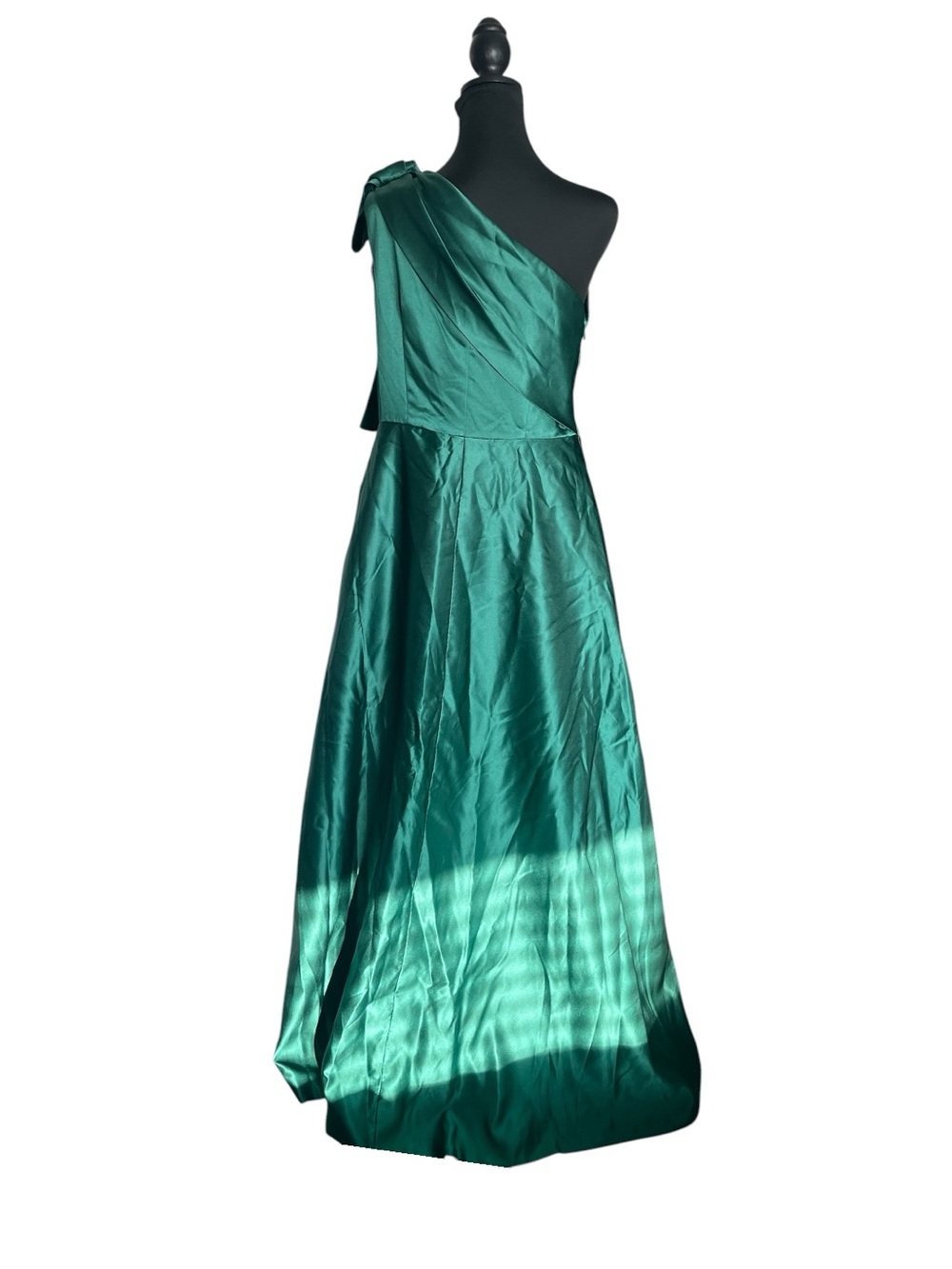 NWT One-Shoulder Emerald Green Evening Gown with Embroidered Panel By TS Conture - Picture 5 of 6